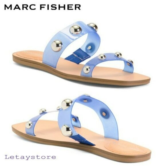 NWT Marc Fisher Frosted Lucite Stud Embellished Slide-on Sandals - Picture 1 of 6